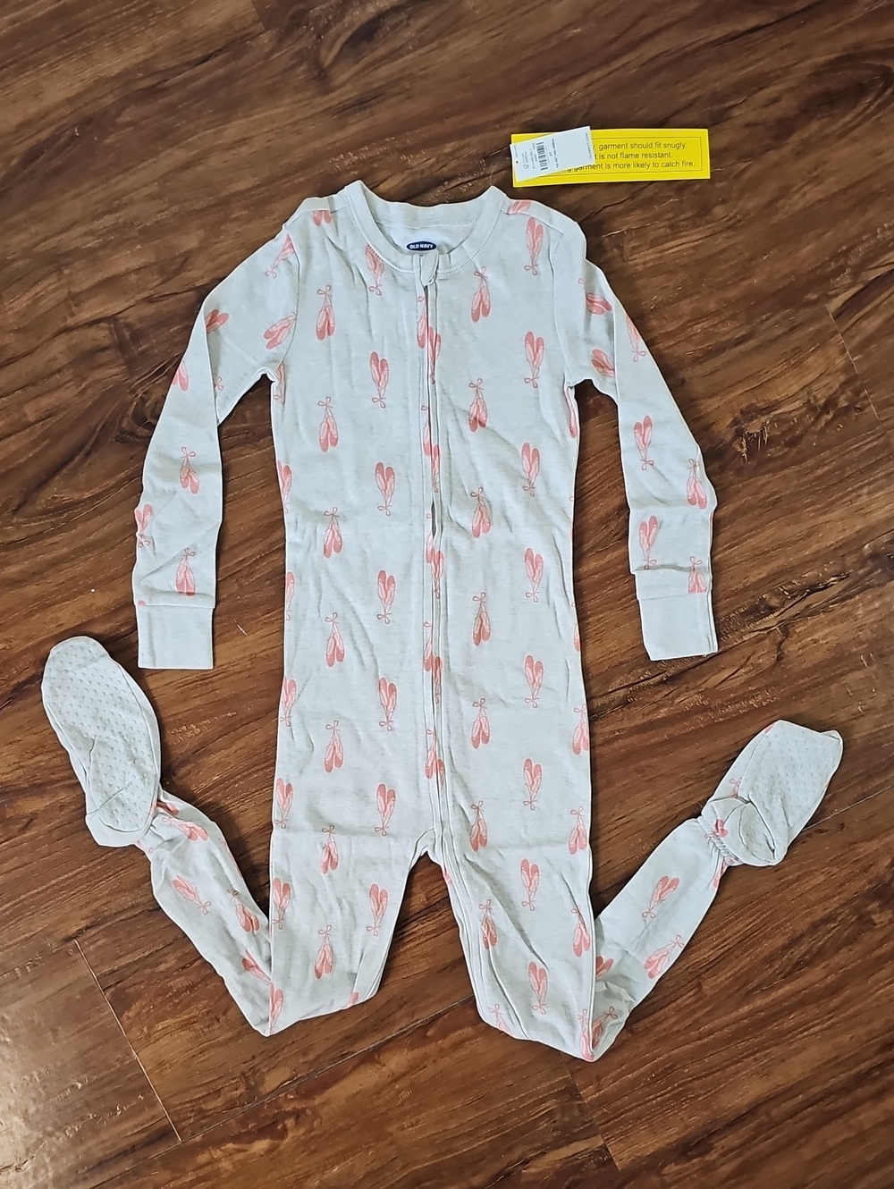 Old Navy Cream & Pink Ballerina Slipper Toddler Girl Footie One Piece Pajama 5T